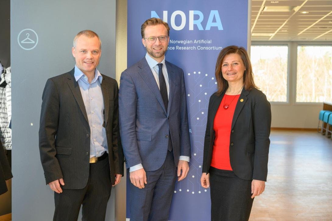 From left: Klas Petersen (NORA CEO), Nikolai Astrup (Minister of Digitalization) and Pinar Heggernes (Chair of the NORA board)